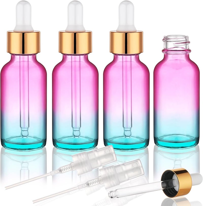 Hethyo 4 pack 2 oz Glass Dropper Bottle with Extra 2 Spray Nozzles 60ml Rainbow Colored Thick Glass Tincture Bottles Leakproof Travel Essential Oils Bottles (2 OZ) - Image 1